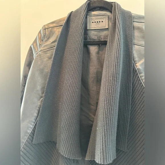 Blank NYC Black Leather Jacket Ribbed Drape Front Moto Lightweight | Size XS - Picture 8 of 16